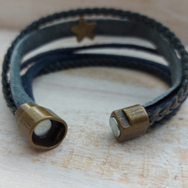 Donkerblauwe armband met bronskleurige ster "Philou"
