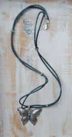 Lange, jeansblauwe ketting 'butterfly'