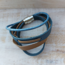 Petrolblauw en lichtbruine armband "Ella"