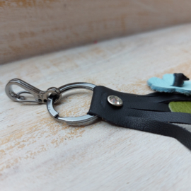 Sleutelhanger 'bungelende bloempjes' zwart