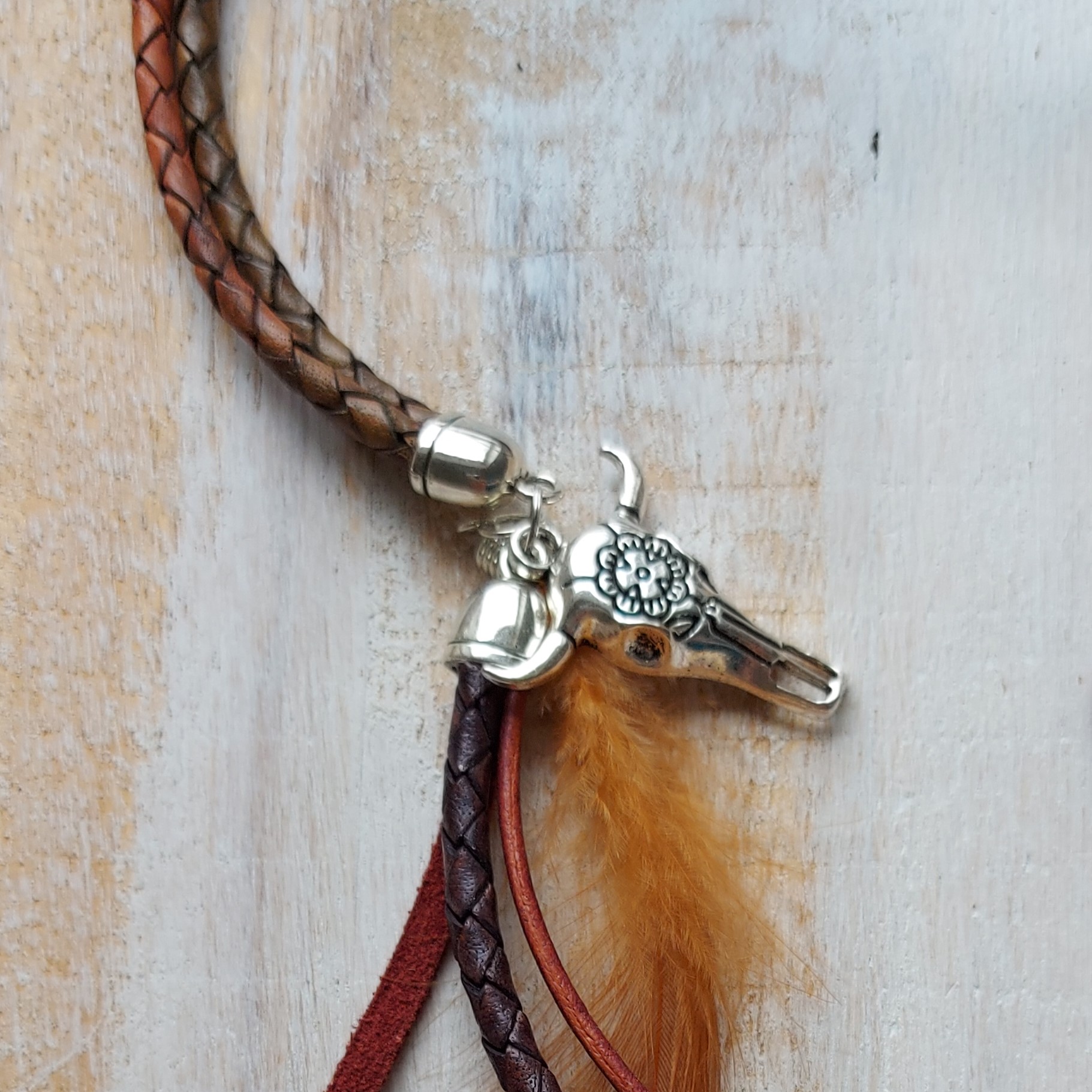 Lange leren, bruinrode ketting met kleurverloop 'Sharon 2'
