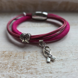 Pink Ribbon armband van zijde en leer | 2026.2