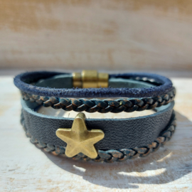 Donkerblauwe armband met bronskleurige ster "Philou"