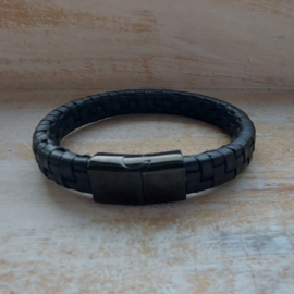 Zwart leren armband 'Youri'