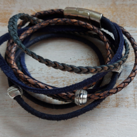 Wikkelarmband  donkerblauw en bruintinten 'Dunja'