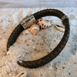 Donkerbruine leren herenarmband "Leroy"