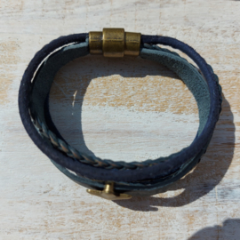 Donkerblauwe armband met bronskleurige ster "Philou"