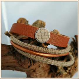 Beige en oranje leren armband "Daisy"