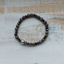 Natuurstenen armband | Obsidiaan 6 mm met glasfacetkralen