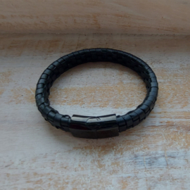 Zwart leren armband 'Youri'