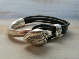 Zwart leren unisex armband half metaal "Snake"