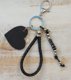 Zwarte, leren sleutelhanger "home"