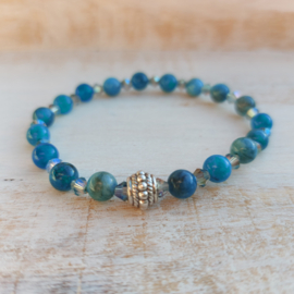 Armband van natuursteen | Blauwe Apatiet 6 mm en glaskralen