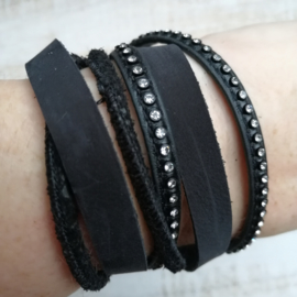 Zwarte wikkelarmband "Sparkling Nathalie"