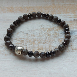 Natuurstenen armband | Obsidiaan 6 mm met glasfacetkralen