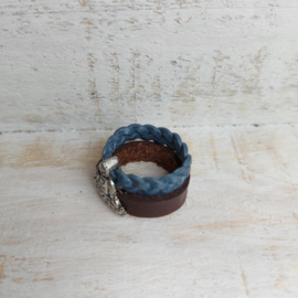 Bruin-blauwe leren ring "sitting buddha"