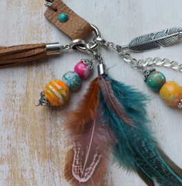 Lange leren ketting zand met ring en te wisselen hangers 'Angel'