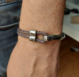 Half metalen armband met bruin gevlochten leer 'Castor'