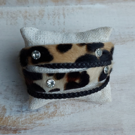 Wikkelarmband beige-zwart panterprint 'Destiny'