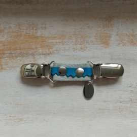Lichtgrijs met blauwe leren poncho- of vestclip 'ribbel' | Kort model