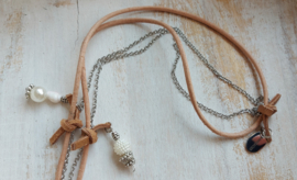 Lange beige leren ketting 'Sea and Sand'