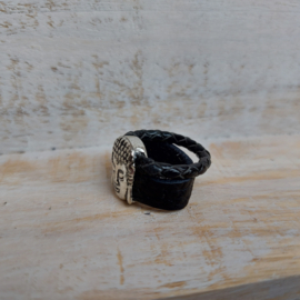 Zwarte leren ring "buddha"