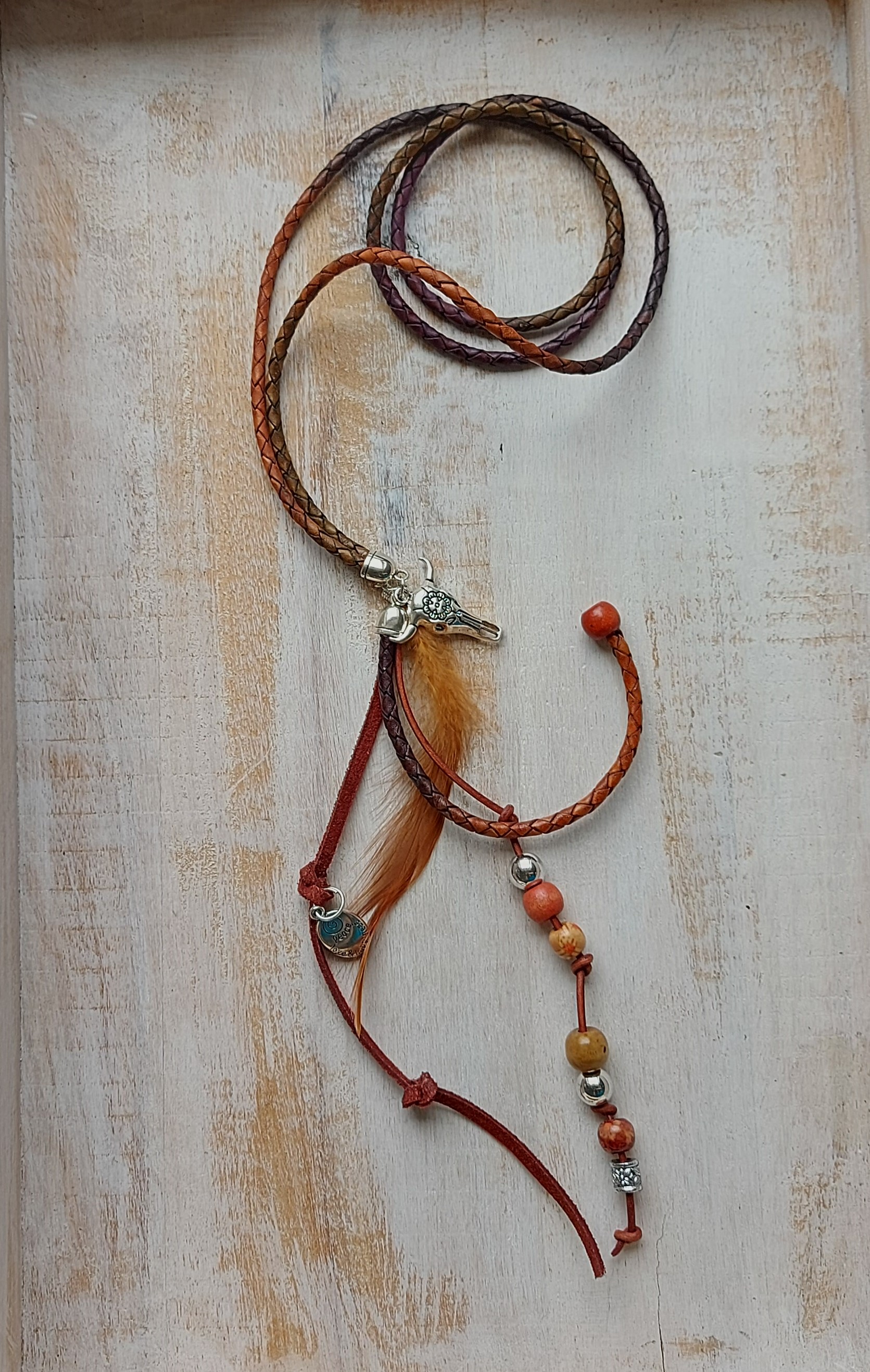 Lange leren, bruinrode ketting met kleurverloop 'Sharon 2'