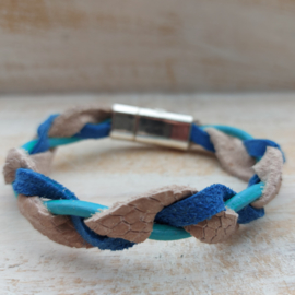Setje armbandjes leer en hout 'Summercrush' blauw