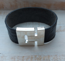 Zwart leren herenarmband 'Damian'