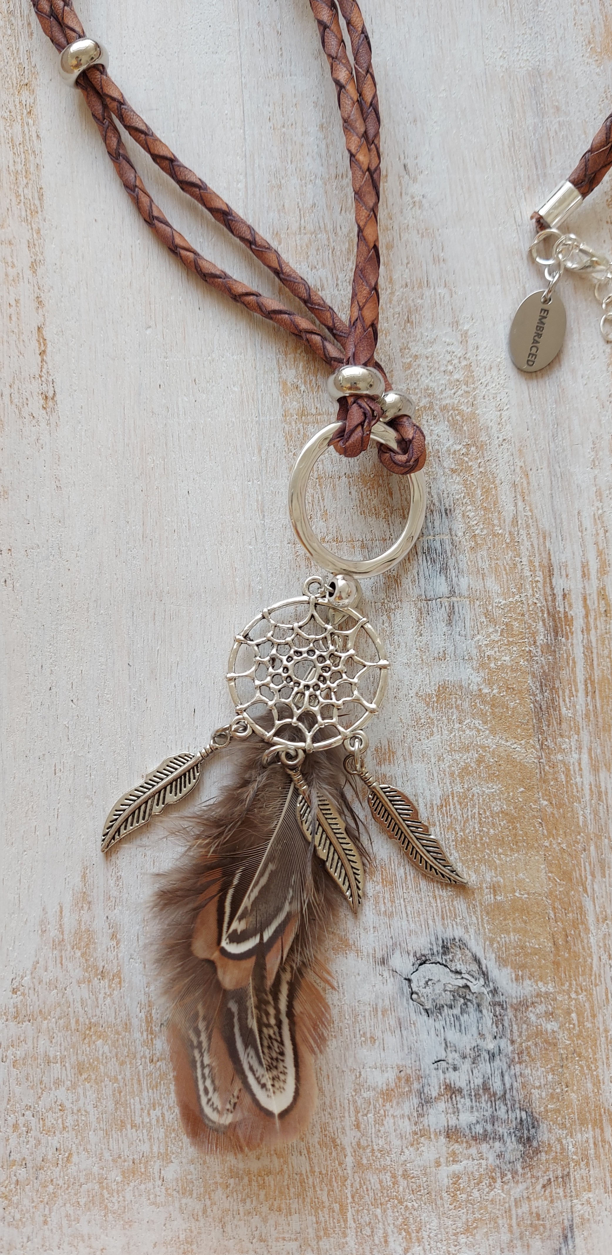Lange bruine leren ketting "Dreamcatcher"