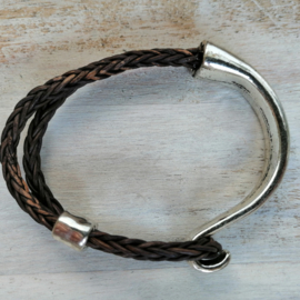 Half metalen armband met bruin gevlochten leer 'Castor'