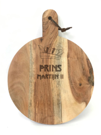 Ronde hapjesplank met gravure prins(es) carnaval