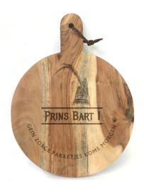 Ronde hapjesplank met gravure prins(es) carnaval