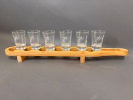 6 shotjes glaasjes in houder. Met tekst gravuren