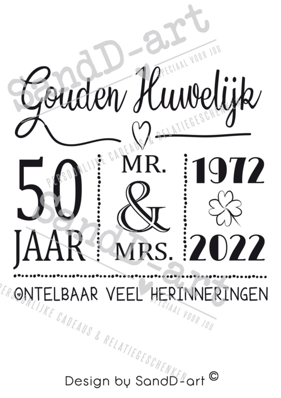 Tekst voor een cadeau voor een GOUDEN HUWELIJK - 50 jaar getrouwd (excl. product)