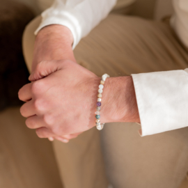 Keystone geboortesteen kralen armband – Maansteen & Agaat