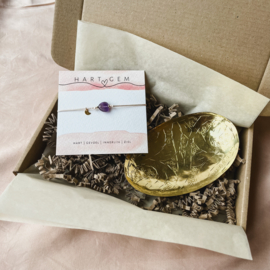 Giftset Hart gem armband & messing sieradenschaaltje