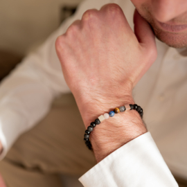 Keystone geboortesteen kralen armband – Onyx & Lavasteen