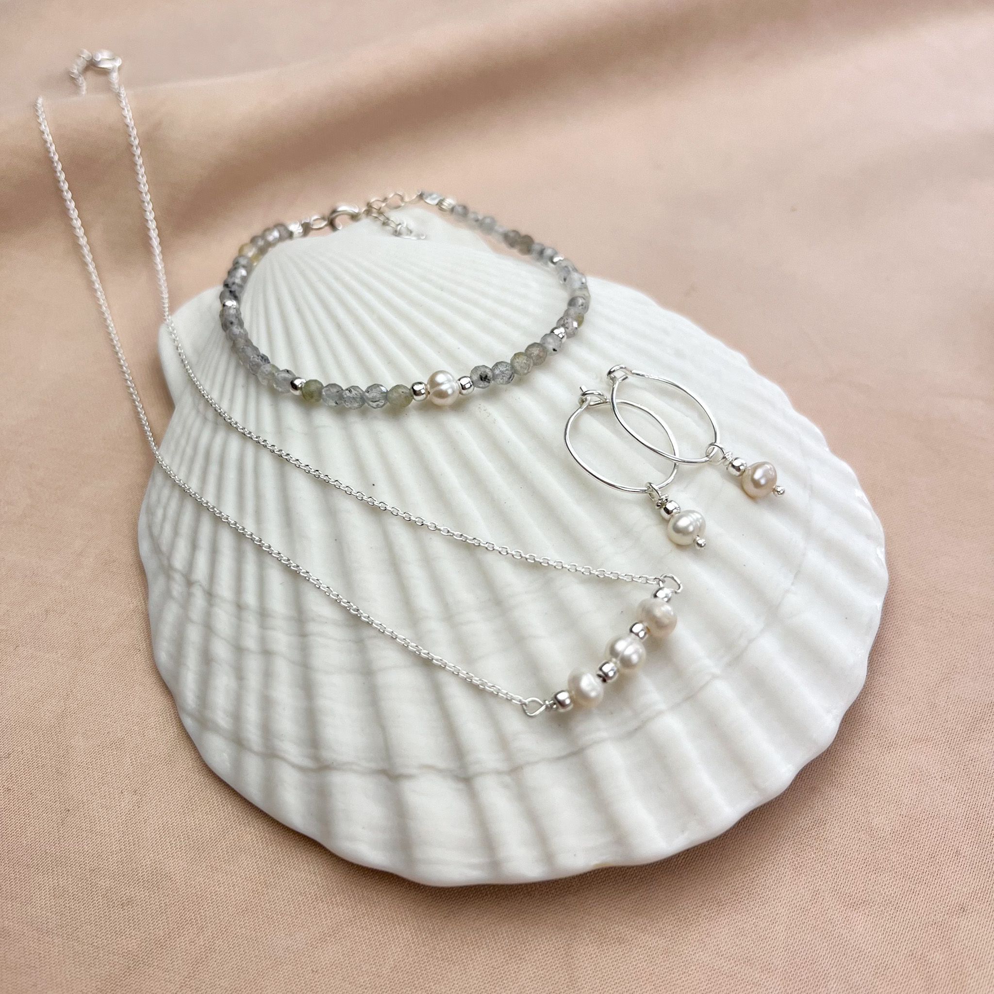Parel sieraden set - zilver met labradoriet