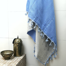 Hamamdoek ecru-blauw