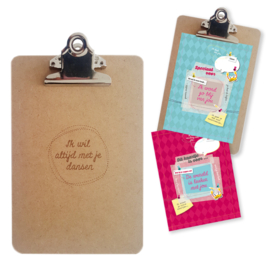 Clipboard 'Ik wil dansen' met 2 set cards A5