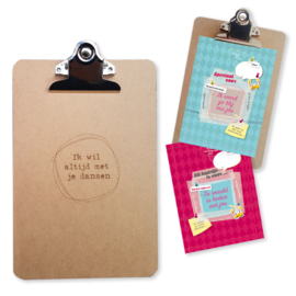 Clipboard 'Ik wil dansen' met 2 set cards A5