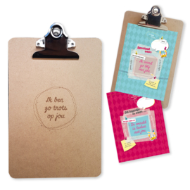 Clipboard 'Zo trots op' met 2 set cards A5