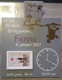 Geboortewandbord 40x40 (op basis van geboortekaartje)