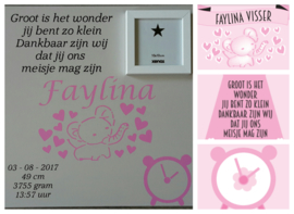 Geboortewandbord 40x40 (op basis van geboortekaartje)