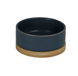 Boon eetbak keramiek/hout petrol blauw 13cm