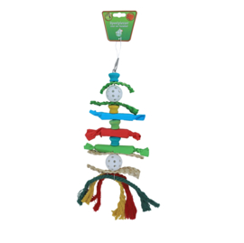 Boon ladder hout/raffia met bal, papier en kat, 40cm