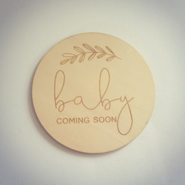 Houten bordje - baby, coming soon