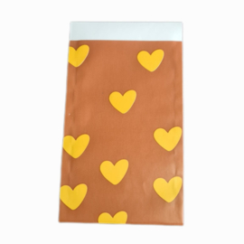 Cadeauzakje - Handdrawn hearts - brown/sunny gold