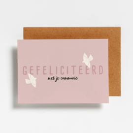 POSTCARD - GEFELICITEERD MET JE COMMUNIE VOGELS LILAC - 5 stuks